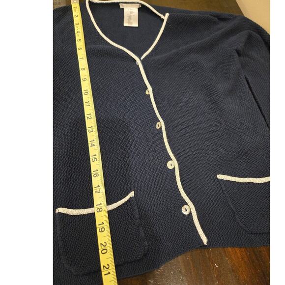 Hubert Gasser Italy Navy Blue Silver Metallic Trim Button Cardigan Cotton Small - Picture 9 of 9